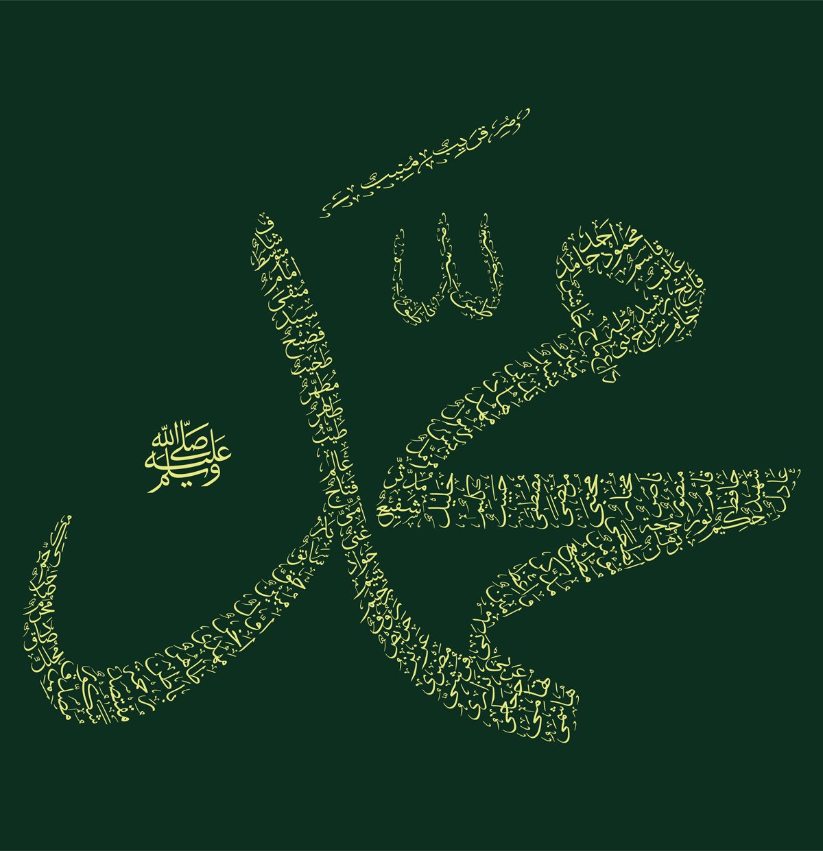 99 Beautiful Names of Prophet Muhammad Calligraphy in Muhammad Shape | Vector Source Files Included c-1029